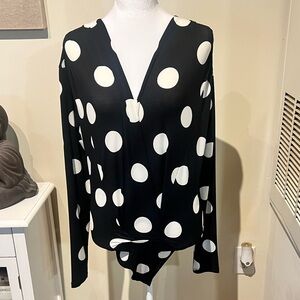 Zara Black and White Polka Dot Bodysuit Blouse